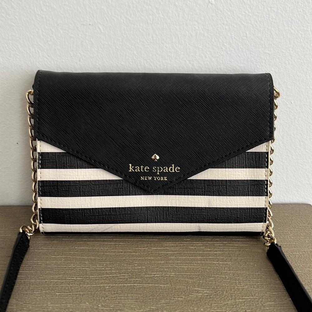 Kate Spade Black & White Stripe Cross Body Purse